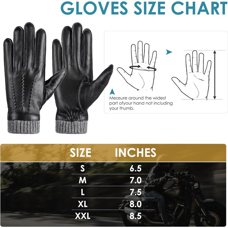 LAMAY Winter Warm Genuine Leather Gloves, Cashmere Lined Driving Motorcycle Gloves for Men (Size : L) - Image 2